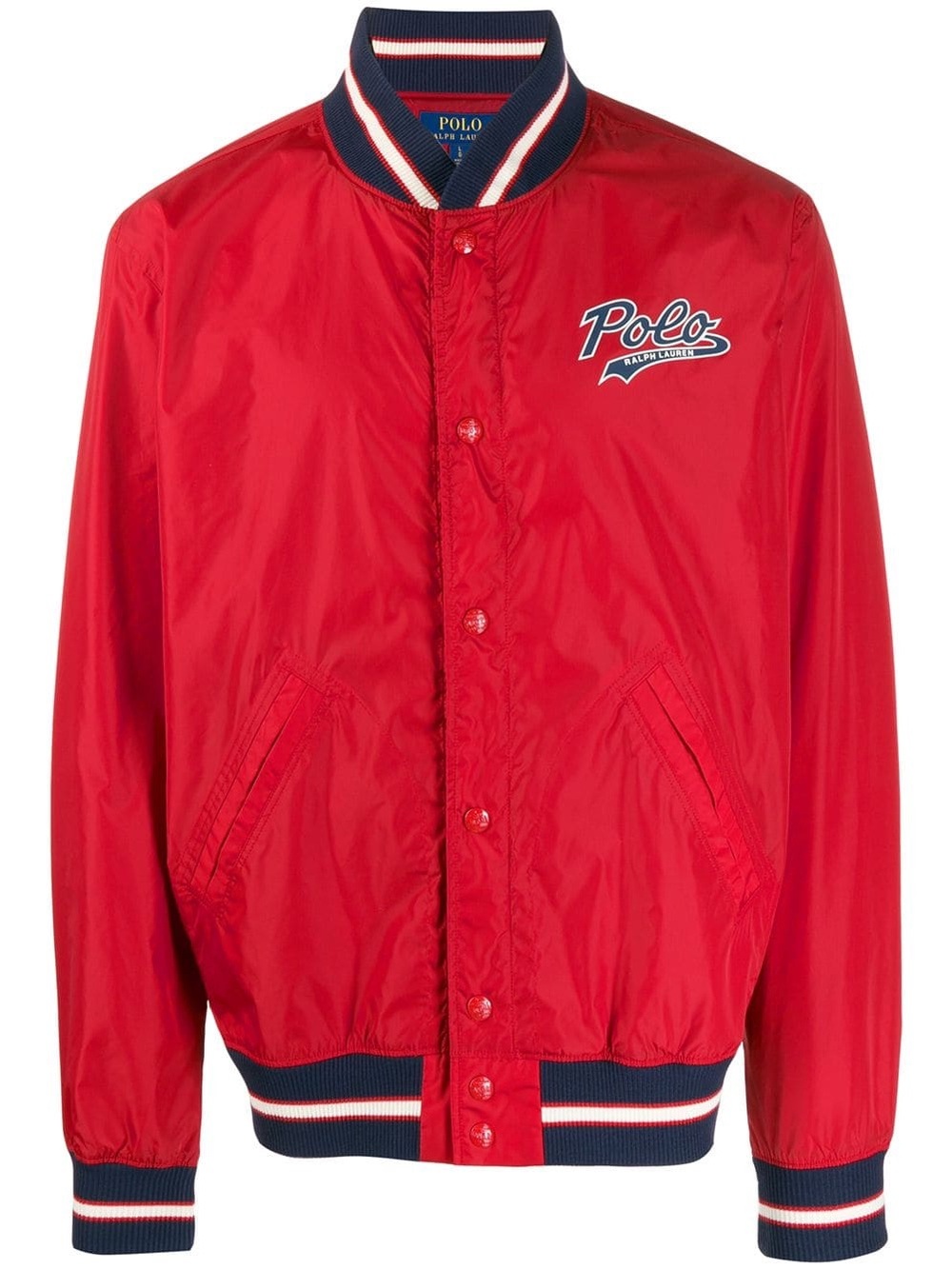 Polo Ralph Lauren Mens Red Nylon Varsity Bomber Navy Trim windbreaker Jacket LRG